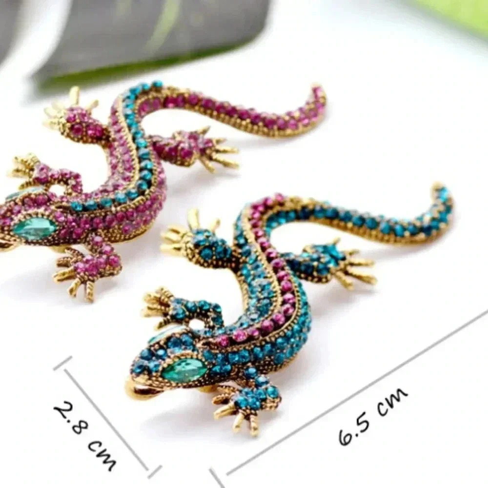 Gecko Lizard Rhinestone Brooch - Picture 6 of 7